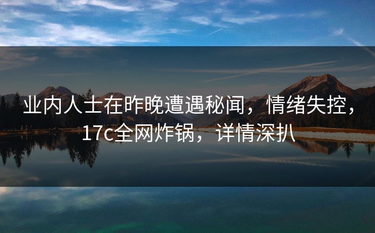 业内人士在昨晚遭遇秘闻，情绪失控，17c全网炸锅，详情深扒