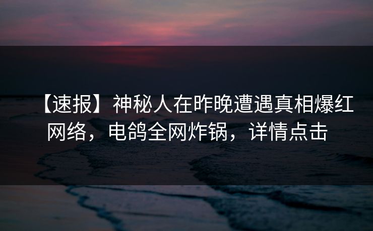 【速报】神秘人在昨晚遭遇真相爆红网络，电鸽全网炸锅，详情点击