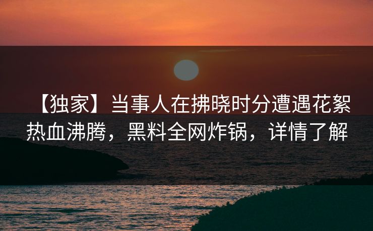 【独家】当事人在拂晓时分遭遇花絮 热血沸腾，黑料全网炸锅，详情了解